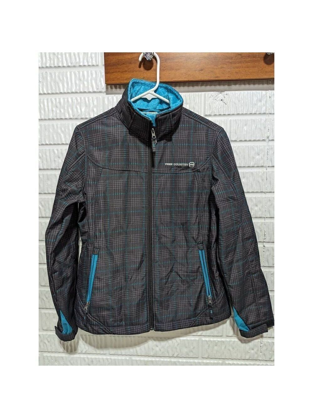 Free Country Women’s Teal Plush Lined Plaid Full Zip Ski Jacket Size Medium